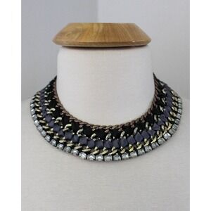 Stella & Dot Tempest Bib Statement Necklace Chunky Chain Ribbon Rhinestone Clasp